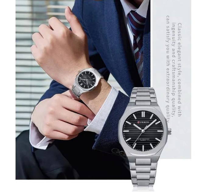 Часы наручные Curren 8456 (Silver Black Silver) (18694)