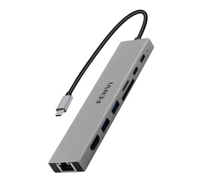 Док-станция Fenvi F-C801H концентратор USB-C Hub 8в1 HDMI USB 3.0 RJ45 CardReader PD (19130)
