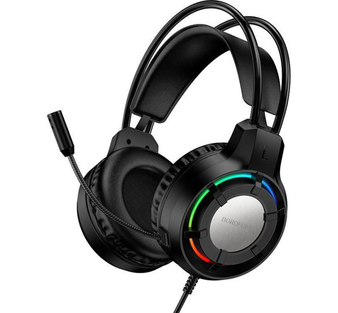 Игровые наушники проводные Borofone BO112 Геймерская гарнитура с микрофоном и RGB подсветкой (Black) (19253)