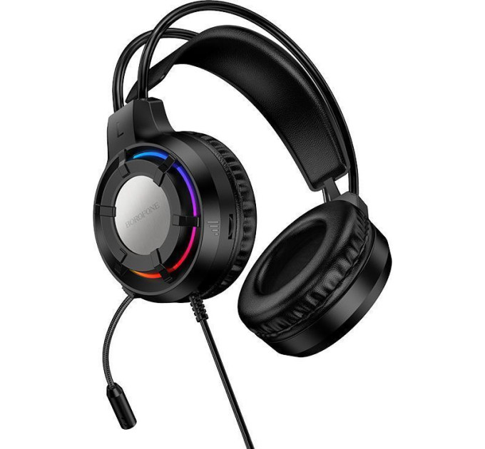 Игровые наушники проводные Borofone BO112 Геймерская гарнитура с микрофоном и RGB подсветкой (Black) (19253)