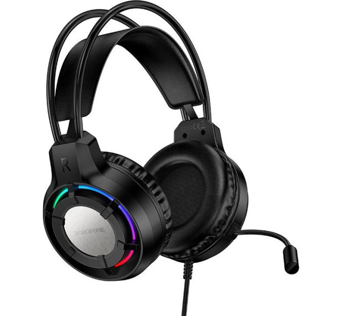 Игровые наушники проводные Borofone BO112 Геймерская гарнитура с микрофоном и RGB подсветкой (Black) (19253)