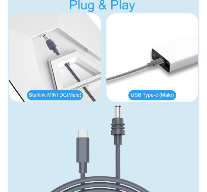 Кабель питания для Starlink Mini провод переходник DC на USB Type-C 15м (19219)