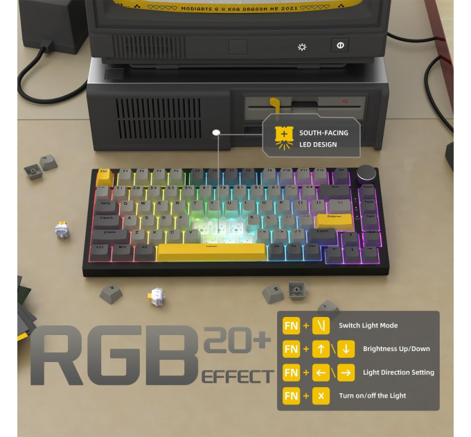 Клавиатура механическая AJAZZ AK820 Moon Switch / с подсветкой RGB / Раскладка 75% (Gray White Yellow) (19570)