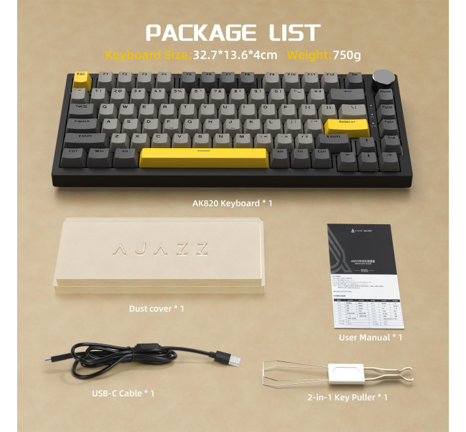 Клавиатура механическая AJAZZ AK820 Moon Switch / с подсветкой RGB / Раскладка 75% (Gray White Yellow) (19570)