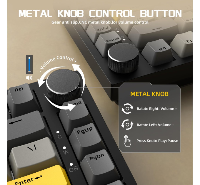 Клавиатура механическая AJAZZ AK820 Moon Switch / с подсветкой RGB / Раскладка 75% (Gray White Yellow) (19570)