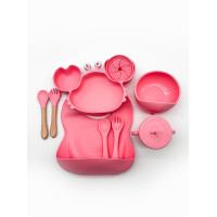 Набор детской силиконовой посуды для первого прикорма на присосках 9 предметов Краб (Pink)