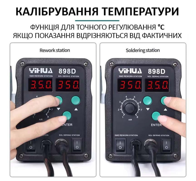 Паяльная станция с термофеном Yihua 898D Точная Регулировка температуры / цифровая индикация / турбинная / 200 - 480°C / 730 Вт (19461)