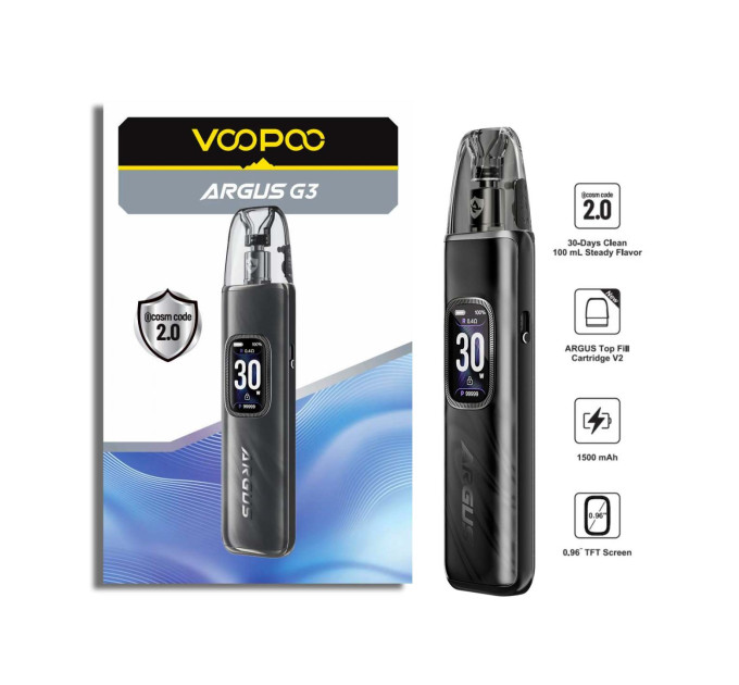 Под-система VOOPOO Argus G3 30W Pod 1500mAh 3ml электронная сигарета Original Kit (Midnight Black) (18810)