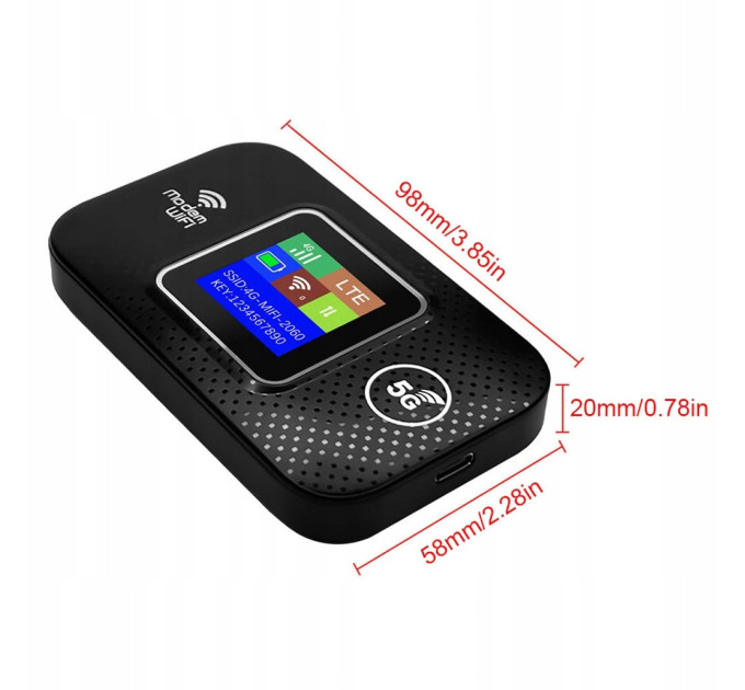 Портативный 4G/5G LTE роутер Pix-Link Mobile Router PH314-E карманный Wi-Fi модем с LED дисплеем (Black) (19181)