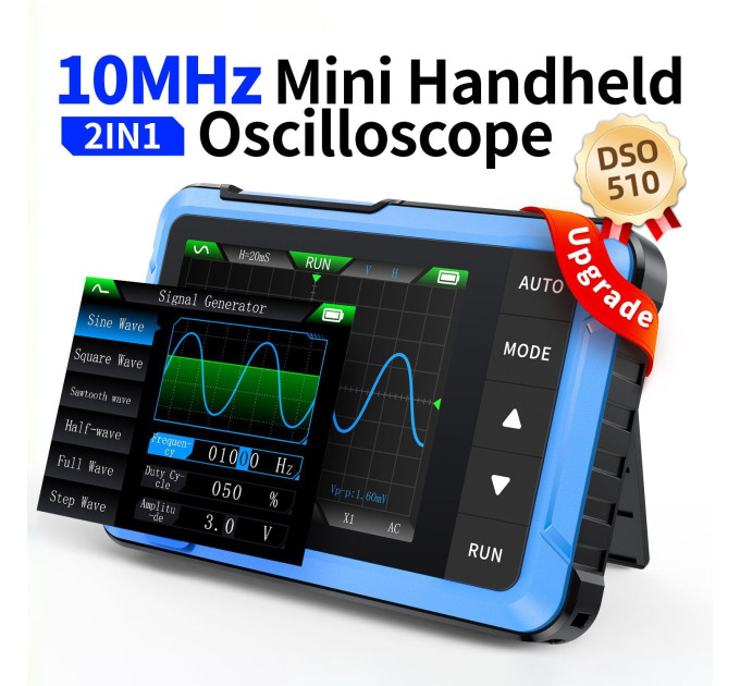 Портативный осциллограф Fnirsi DSO510 генератор сигналов,  канал10 МГц /генератор 50 кГц  /щуп P6100 (19677)