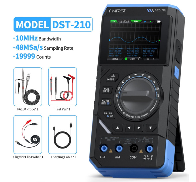 Портативный цифровой осциллограф Fnirsi DST-210 С генератором сигналов, мультиметр (19674)