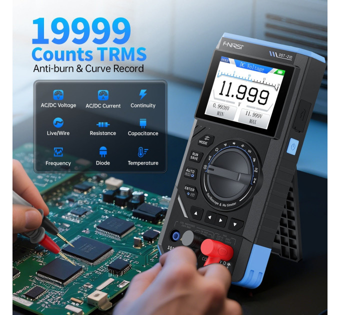 Портативный цифровой осциллограф Fnirsi DST-210 С генератором сигналов, мультиметр (19674)