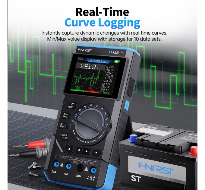 Портативный цифровой осциллограф Fnirsi DST-210 С генератором сигналов, мультиметр (19674)