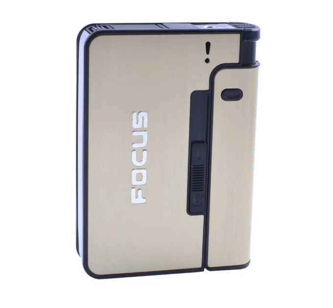 Портсигар на 10 сигарет з запальничкою FOCUS №XT-4938 (Gold) (16716)