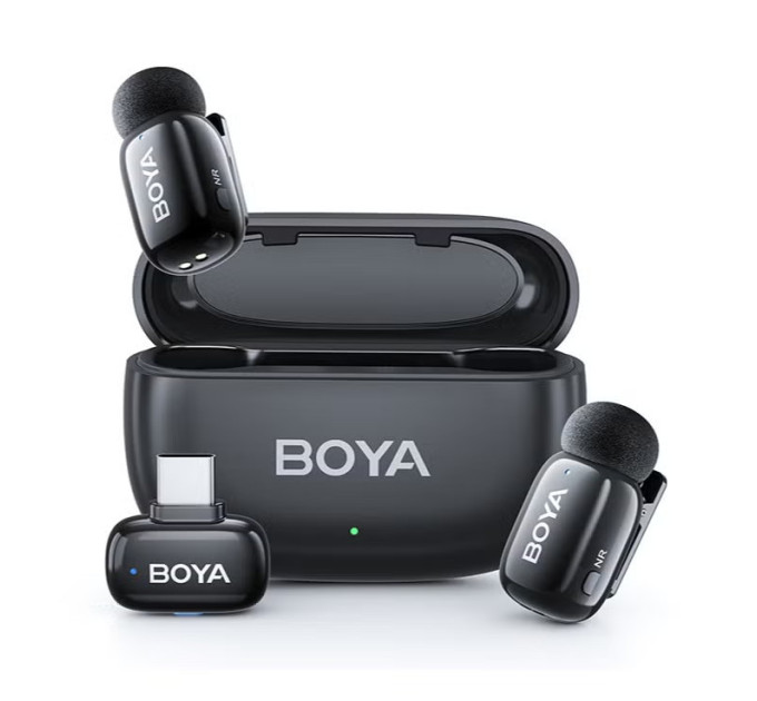 Профессиональный беспроводной петличный микрофон Boya mini 2-02 Type-C комплект из 2 микрофонов с шумоподавлением (Black) (19536)