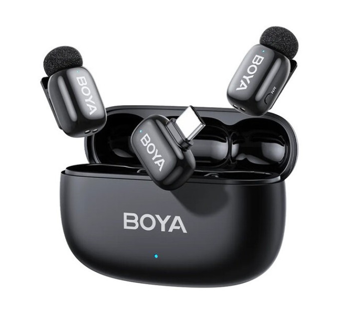 Профессиональный беспроводной петличный микрофон Boya mini 2-02 Type-C комплект из 2 микрофонов с шумоподавлением (Black) (19536)