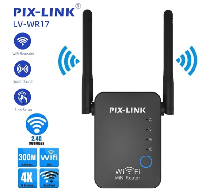 Ретранслятор Wi-Fi PIX-LINK LV-WR17 усилитель сигнала (Black) (17606)