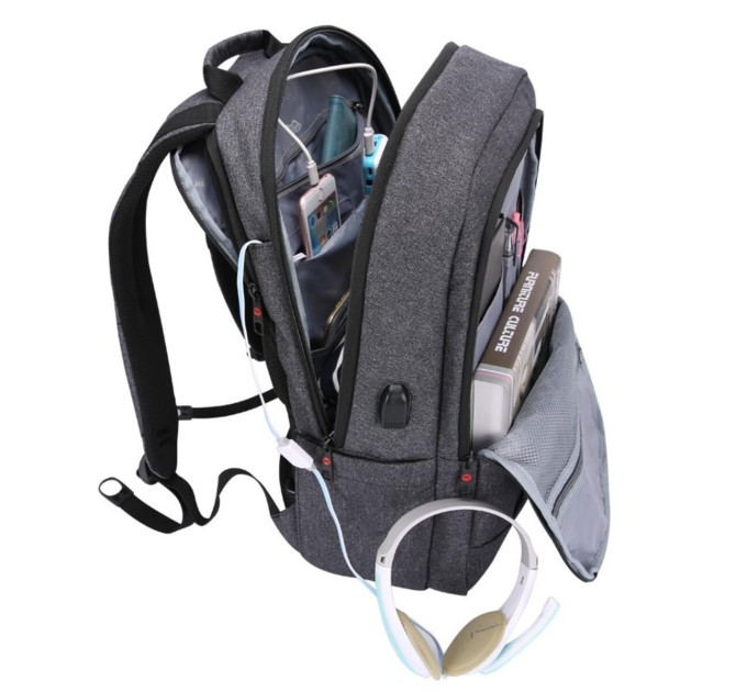 Рюкзак городской Tigernu T-B3142 с USB портом и отсеком для ноутбука до 17'' 18л (Grey) (19384)