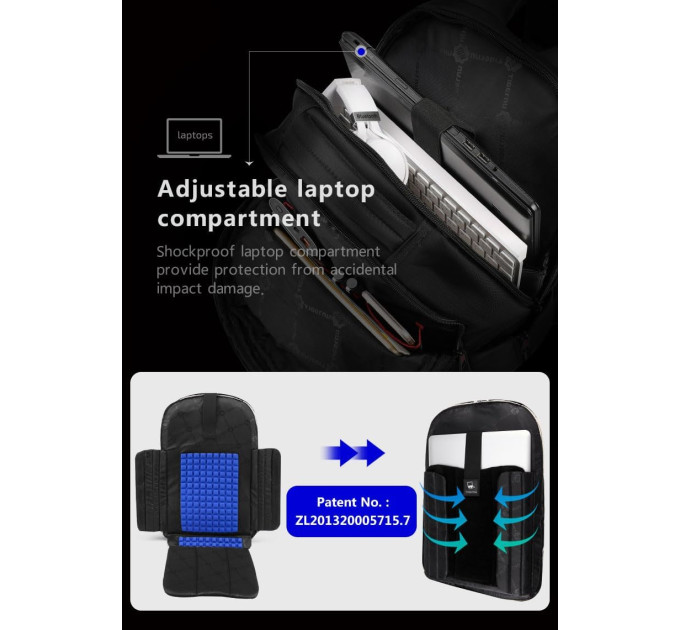 Рюкзак городской Tigernu T-B3585 с USB портом и отсеком для ноутбука 15,6