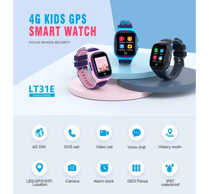 Смарт часы-телефон детские LT31E с камерой WI-FI GPS SIM-карта (Pink) (18323)