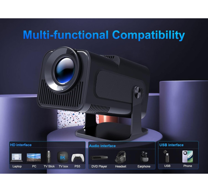 Смарт проектор Magcubic HY320 Mini Android 14, chip H726, 8K24fps, 1GB/8GB Wi-Fi 2.4G/5G Обновленная версия Кинотеатр (Black) (19031)