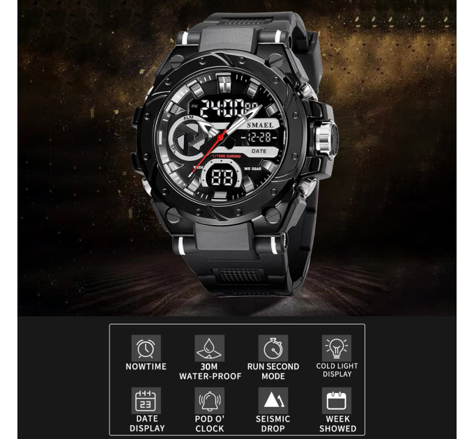 Тактические наручные часы Smael 8029 Original (Black) (16685)