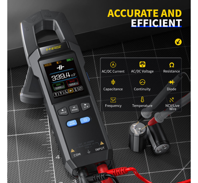 Токоизмерительные клещи мультиметр Fnirsi DMC-100 умный цифровой тестер с цветным дисплеем (19166)