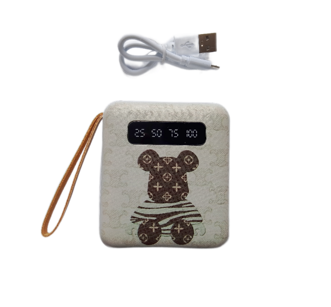 УМБ Power Bank 5000mAh повербанк с экраном и фонариком 4 в 1 (Bearbrick White) (17531)