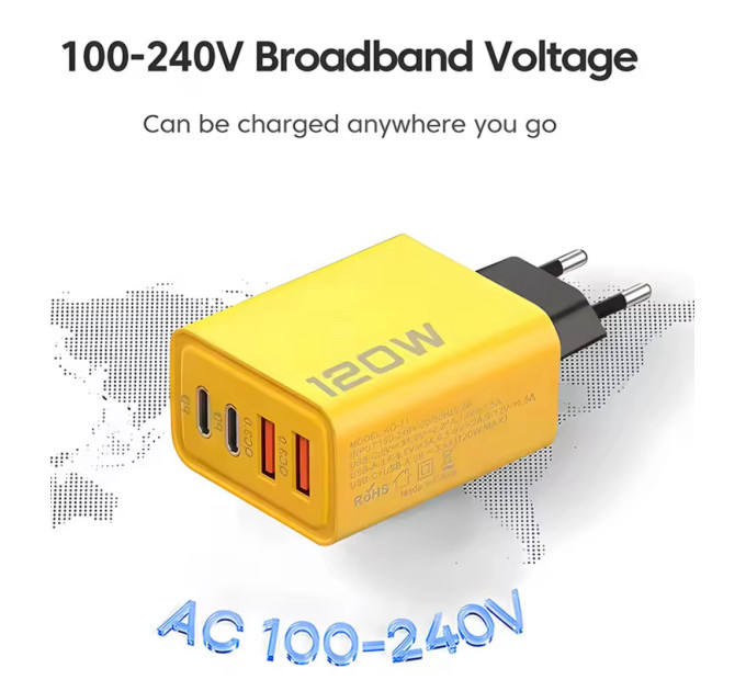 Зарядное устройство ILEPO 120W Быстрая зарядка для телефона / планшета 2 USB + 2 Type-C (White) (19025)