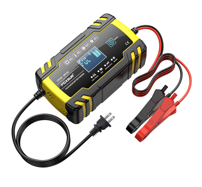 Зарядное устройство автомобильное Foxsur FBC122408D 12V 8A / 24V 4A Автоматическое импульсное с функцией восстановления (Yellow) (19433)