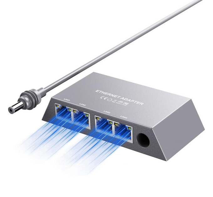 Адаптер сетевой Ethernet RZ-0198 для Starlink Mini спутниковой системы, 4-портовый гигабитный сетевой разветвитель (19400)