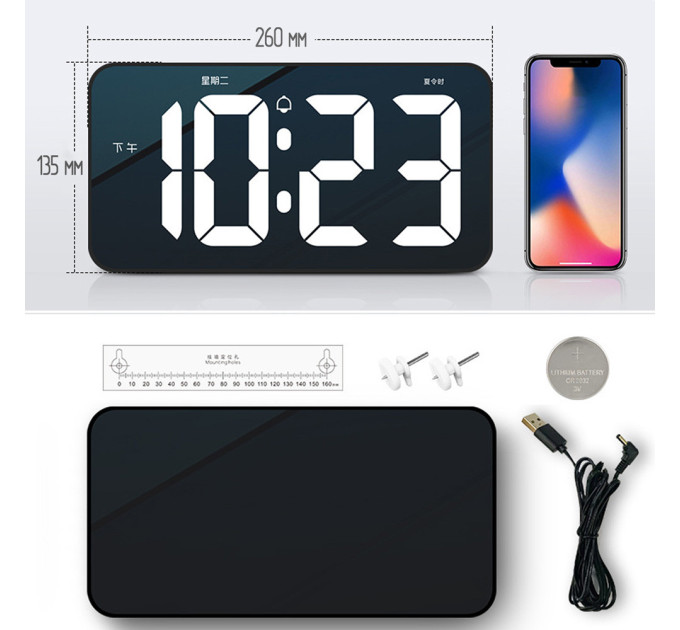 Электронные часы настольные и настенные LOSSO Premium W-500 интерьерные светодиодные (White) (18969)