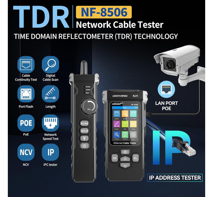 Кабельный тестер Noyafa NF-8506 CAT5/Cat5e/CAT6 типа STP/UTP тестер сетевого кабеля PoE (19694)