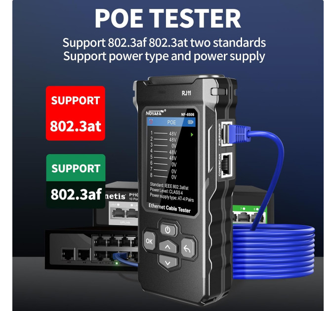 Кабельный тестер Noyafa NF-8506 CAT5/Cat5e/CAT6 типа STP/UTP тестер сетевого кабеля PoE (19694)