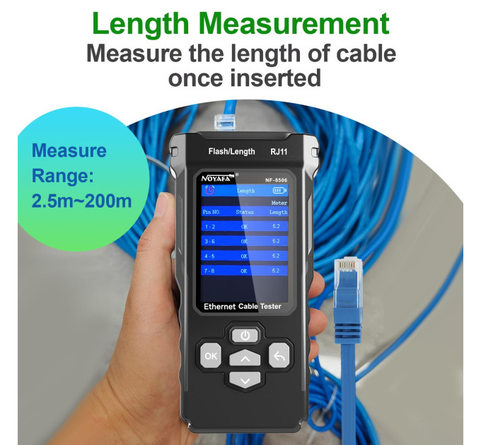 Кабельный тестер Noyafa NF-8506 CAT5/Cat5e/CAT6 типа STP/UTP тестер сетевого кабеля PoE (19694)