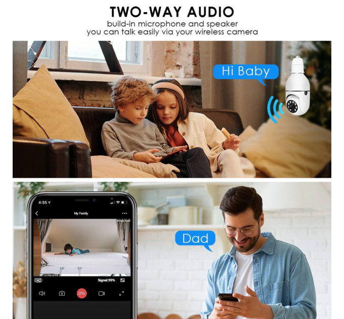 Камера видеонаблюдения беспроводная, Ночное видение PIX-LINK TS-H10W E27 720P/1MP шпионская Wi-Fi камера (RW104P, White) (18657)