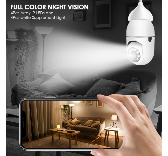 Камера видеонаблюдения беспроводная, Ночное видение PIX-LINK TS-H10W E27 720P/1MP шпионская Wi-Fi камера (RW104P, White) (18657)