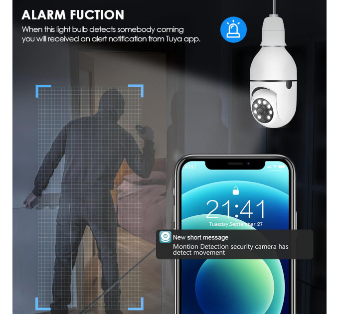 Камера видеонаблюдения беспроводная, Ночное видение PIX-LINK TS-H10W E27 720P/1MP шпионская Wi-Fi камера (RW104P, White) (18657)