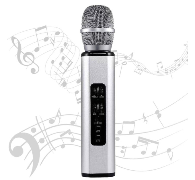Караоке-микрофон беспроводной Losso K6 Premium со встроенным динамиком и Bluetooth (Silver) (18962)