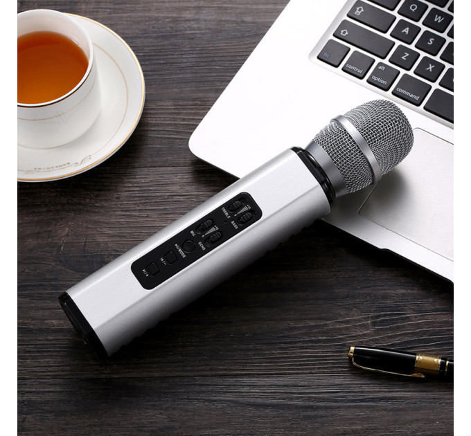 Караоке-микрофон беспроводной Losso K6 Premium со встроенным динамиком и Bluetooth (Silver) (18962)