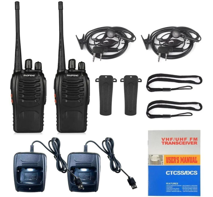 Комплект двух Портативных тактических Раций с Гарнитурой Baofeng BF-888S 2W на 16 каналов UHF(400-470 МГц) (18837)