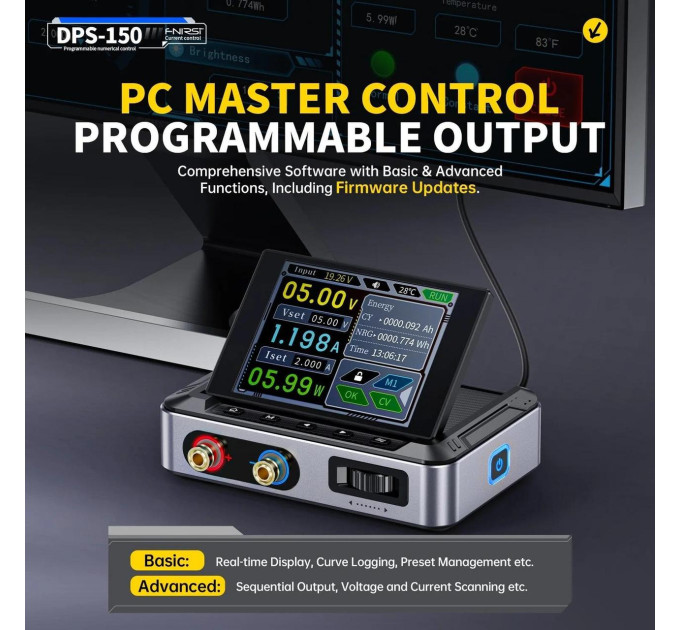 Лабораторный блок питания Fnirsi DPS-150 С2С PD (1CH, 30V, 5A) +кабель и блок зарядки (Blue) (19662)