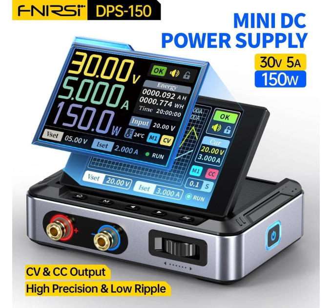 Лабораторный блок питания Fnirsi DPS-150 С2С PD (1CH, 30V, 5A) +кабель и блок зарядки (Blue) (19662)