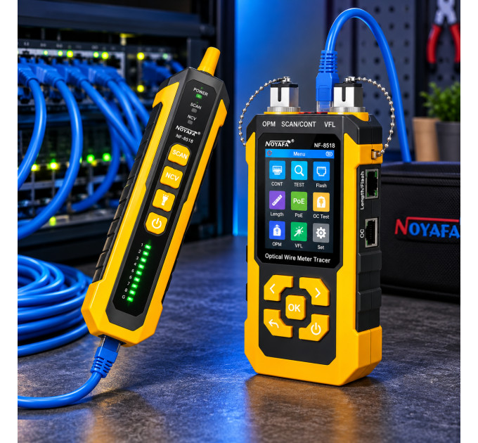 Многофункциональный кабельный тестер Noyafa NF-8518 трасоискатель, PoE, OPM, VFL, QC-тест, SCAN, WIREMAP (19901)