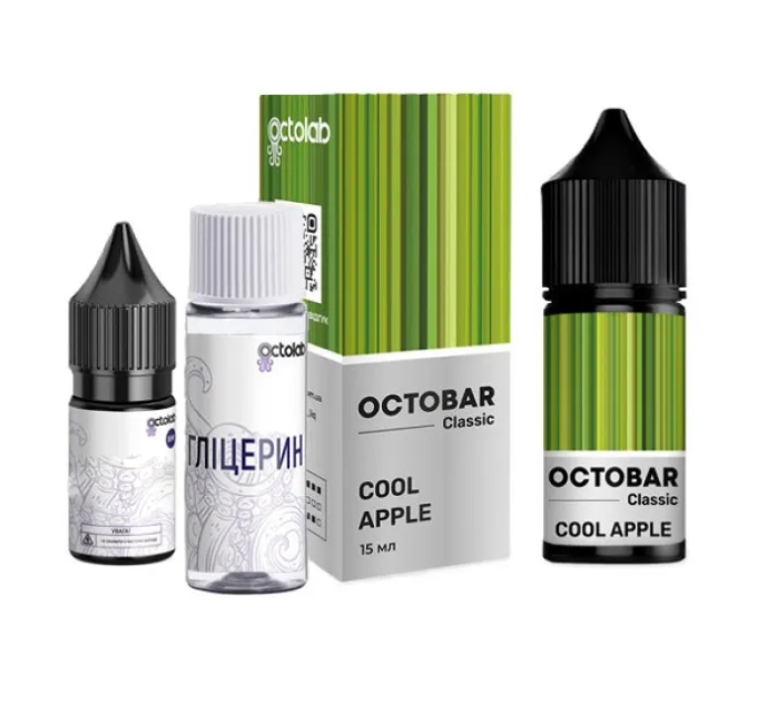Набор компонентов для самозамеса солевой Octobar Classic 30мл (Cool Apple Зеленое Яблоко Айс, 0-65 мг) (18300)