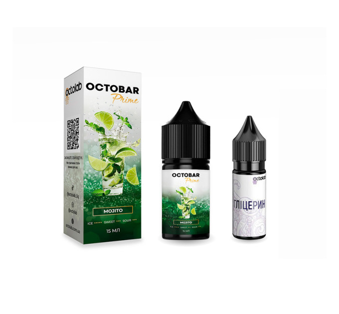 Набор компонентов для самозамеса солевой заправки Octobar Prime 15 мл (Mojito, Освежающее Классическое Мохито 0-50 мг) (19055)
