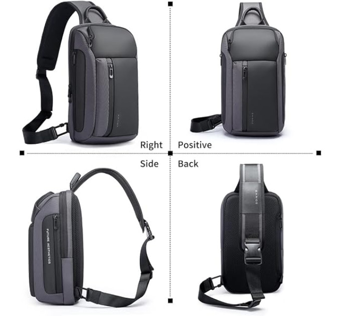 Однолямочный рюкзак через плечо Bange BG-7566 7л Сумка-слинг с USB-разъемом (Gray) (19368)
