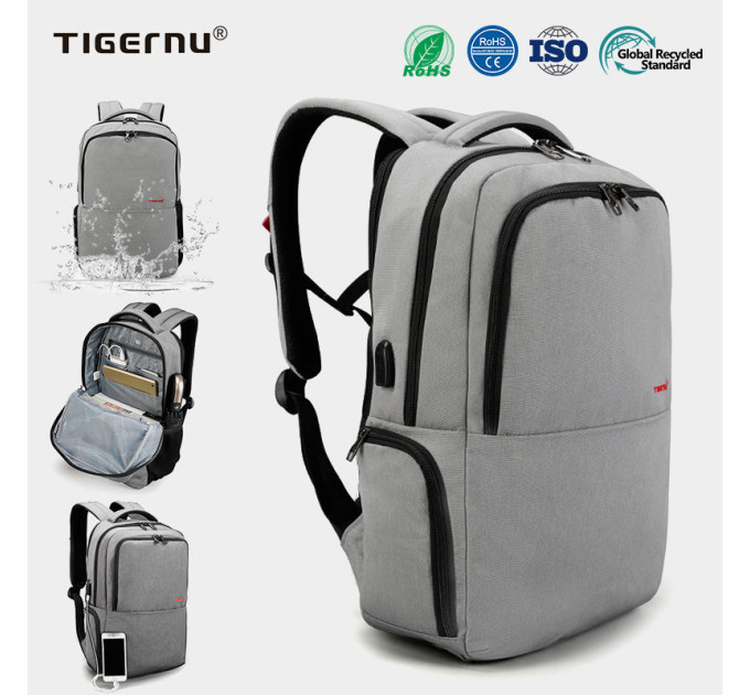 Рюкзак городской Tigernu T-B3259 с USB портом и отсеком для ноутбука до 15.6'' 18л (Black Gray) (19385)