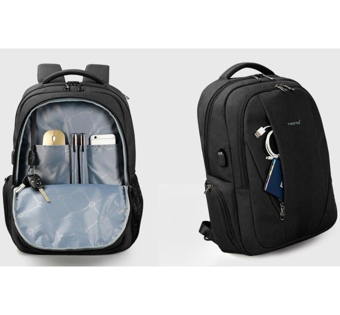Рюкзак городской Tigernu T-B3399 22л с USB для ноутбука 15.6'' (Black Grey) (17051)