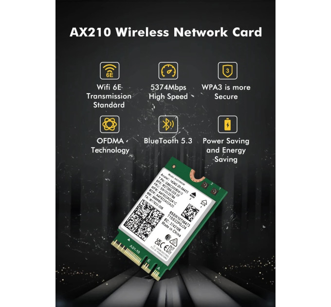 Сетевая карта Intel Wi-Fi 6E AX210 NGW модуль трехдиапазонный адаптер Bluetooth для ПД / Ноутбука (19125)